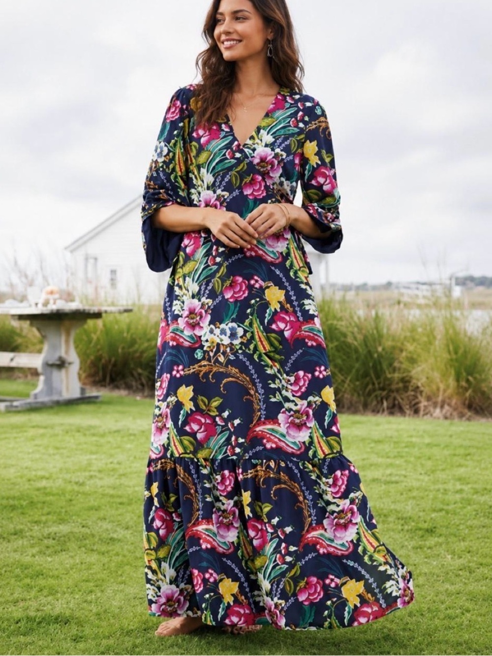 Soft Surroundings Samantha Maxi Dress Floral V-Neck Petite XS NEW $180